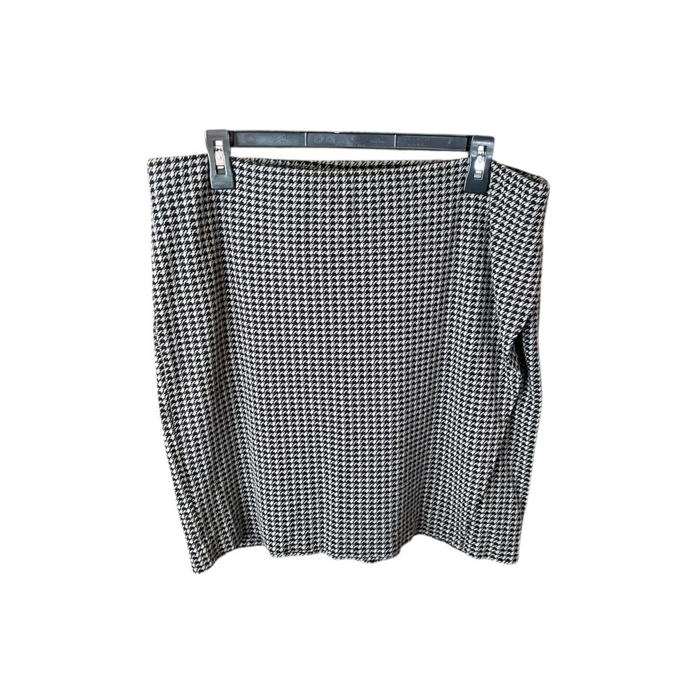 J. Jill faux wrap stretch houndstooth plaid skirt knee length MED black gray